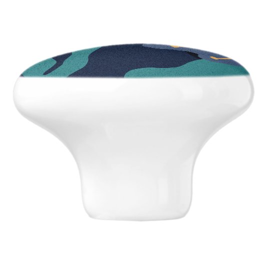 goud, blauw en turquoise kolibrie keramische knop (Zijkant)