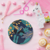  goud, blauw en turquoise kolibrie papieren bordje (Feest)