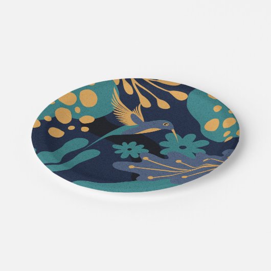 goud, blauw en turquoise kolibrie papieren bordje (Gekanteld)