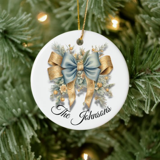 Goud & Blauw Feestelijke Boog Ontwerp - Custom Keramisch Ornament (Boom)