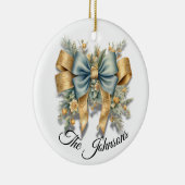 Goud & Blauw Feestelijke Boog Ontwerp - Custom Keramisch Ornament (Rechts)