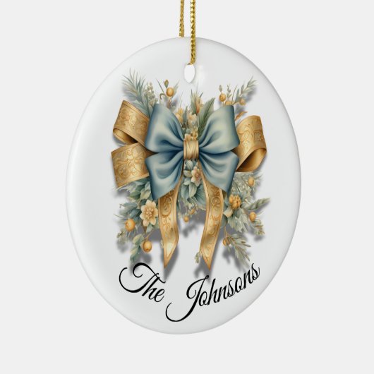 Goud & Blauw Feestelijke Boog Ontwerp - Custom Keramisch Ornament (Rechts)