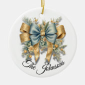 Goud & Blauw Feestelijke Boog Ontwerp - Custom Keramisch Ornament (Voorkant)