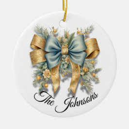 Goud & Blauw Feestelijke Boog Ontwerp - Custom Keramisch Ornament