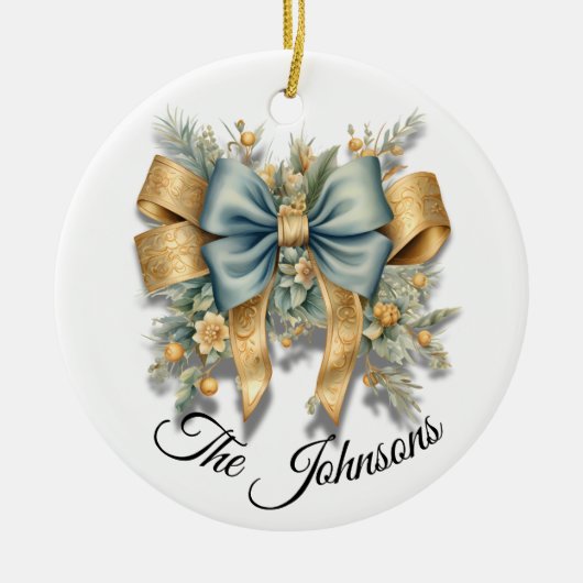 Goud & Blauw Feestelijke Boog Ontwerp - Custom Keramisch Ornament (Voorkant)