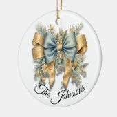 Goud & Blauw Feestelijke Boog Ontwerp - Custom Keramisch Ornament (Links)