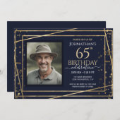 Goud Blauw Foto 65e Verjaardagsfeestje Kaart (Voorkant / Achterkant)