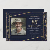 Goud Blauw Foto 85e Verjaardagsfeestje Kaart (Voorkant / Achterkant)