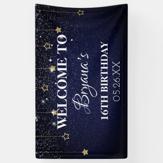 Goud Blauw Galabal Onder de Sterren Sterrennacht V Spandoek (Verticaal)