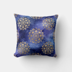 Goud & Blauw Galaxy Dharma Mandala Patroon Kussen