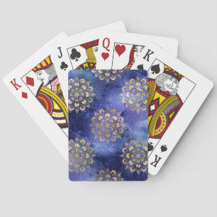 Goud & Blauw Galaxy Dharma Mandala Patroon Pokerkaarten