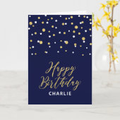 Goud & Blauw Gelukkige Verjaardag Custom Naam Groe Kaart (Gele Bloem)