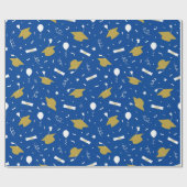 Goud blauw Graduation Cap Toss Wrapping Papier (Vlak)