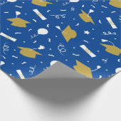 Goud blauw Graduation Cap Toss Wrapping Papier (Hoek)