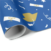 Goud blauw Graduation Cap Toss Wrapping Papier (Rol Hoek)