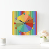 Goud, blauw, groene strepen, vierkant wandklok (Huis)