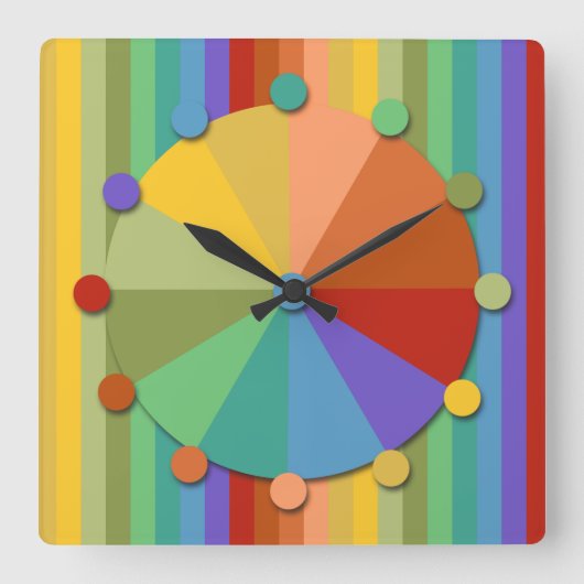 Goud, blauw, groene strepen, vierkant wandklok (Voorkant)