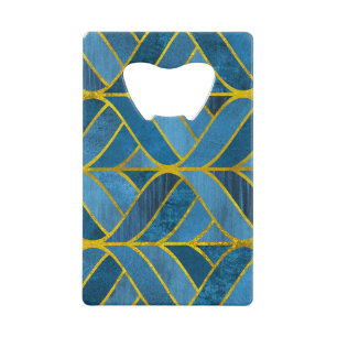 Goud Blauw Grunge Patroon Creditkaart Flessenopener