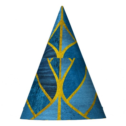 Goud Blauw Grunge Patroon Feesthoedjes (Voorkant)