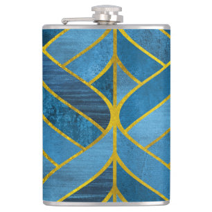 Goud Blauw Grunge Patroon Heupfles