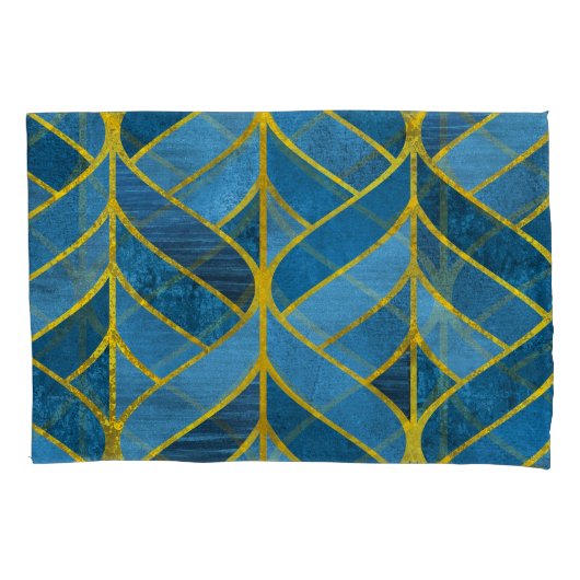 Goud Blauw Grunge Patroon Kussensloop (Voorkant)
