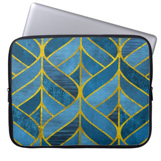 Goud Blauw Grunge Patroon Laptop Sleeve