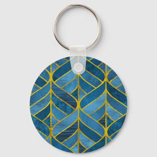 Goud Blauw Grunge Patroon Sleutelhanger (Voorkant)