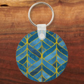 Goud Blauw Grunge Patroon Sleutelhanger (Achterkant)