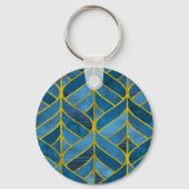 Goud Blauw Grunge Patroon Sleutelhanger (Achterkant)
