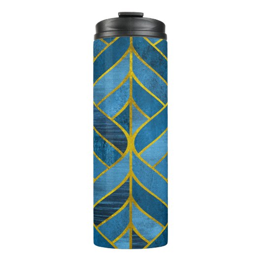 Goud Blauw Grunge Patroon Thermosbeker (Voorkant)