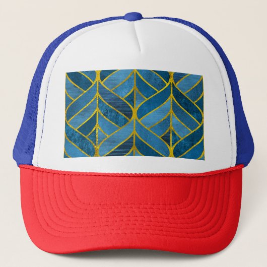 Goud Blauw Grunge Patroon Trucker Pet (Voorkant)