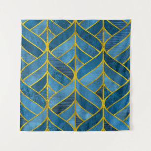 Goud Blauw Grunge Patroon Wandkleed