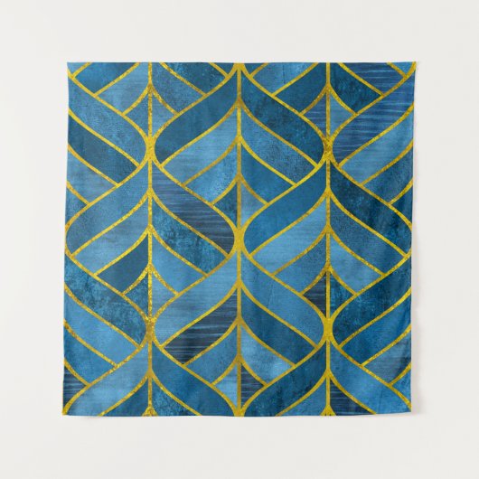 Goud Blauw Grunge Patroon Wandkleed (Voorkant)