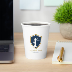 Goud Blauw Lady Justice Logo Aangepaste tekst Papieren Bekers