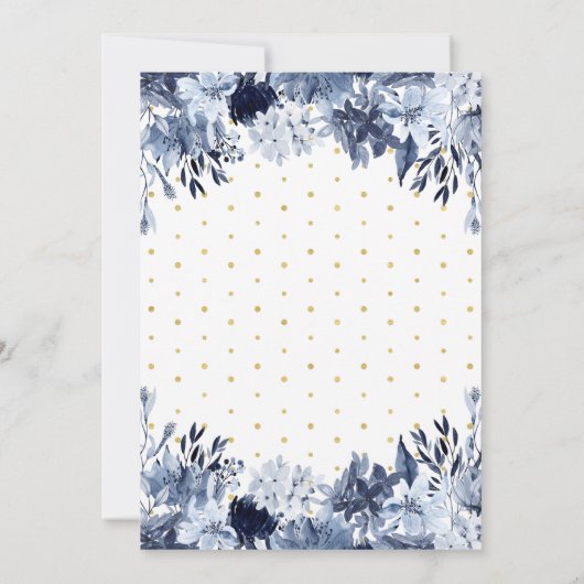 Goud & Blauw | Lichten, Bloemige Huwelijksverjaard Kaart (Achterkant)