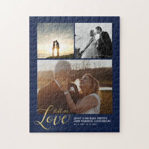 Goud & Blauw Liefdes Koppel Jubileum Foto Collage Legpuzzel
