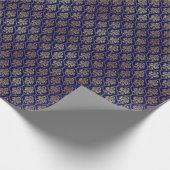Goud & Blauw: Luxe Damask Cadeaupapier (Hoek)