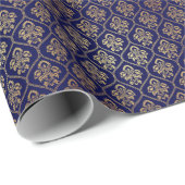 Goud & Blauw: Luxe Damask Cadeaupapier (Rol Hoek)