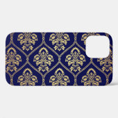 Goud & Blauw: Luxe Damask Case-Mate iPhone Case (Achterkant (horizontaal))