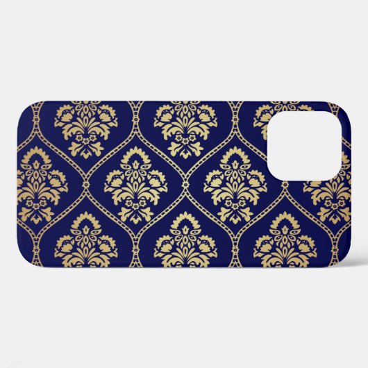 Goud & Blauw: Luxe Damask Case-Mate iPhone Case (Achterkant (horizontaal))