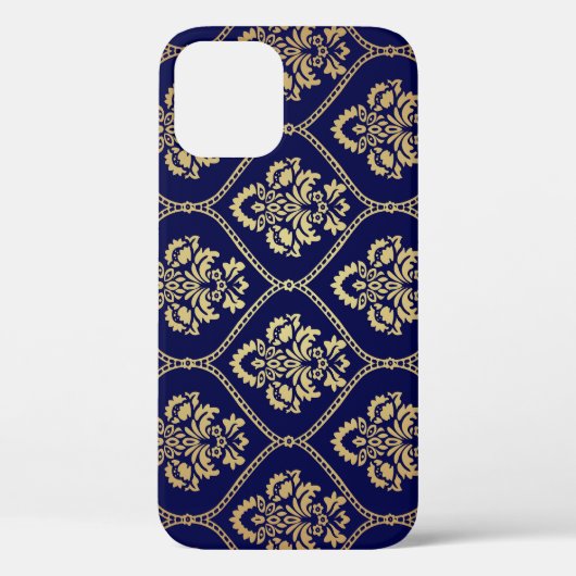 Goud & Blauw: Luxe Damask Case-Mate iPhone Case (Achterkant)