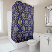 Goud & Blauw: Luxe Damask Douchegordijn (In situ)