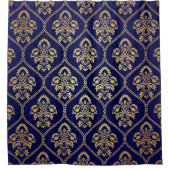 Goud & Blauw: Luxe Damask Douchegordijn (Voorkant)