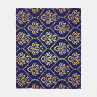Goud & Blauw: Luxe Damask Fleece Deken