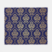 Goud & Blauw: Luxe Damask Fleece Deken (Voorkant (Horizontaal))