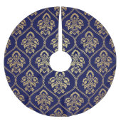 Goud & Blauw: Luxe Damask Kerstboom Rok (Voorkant)