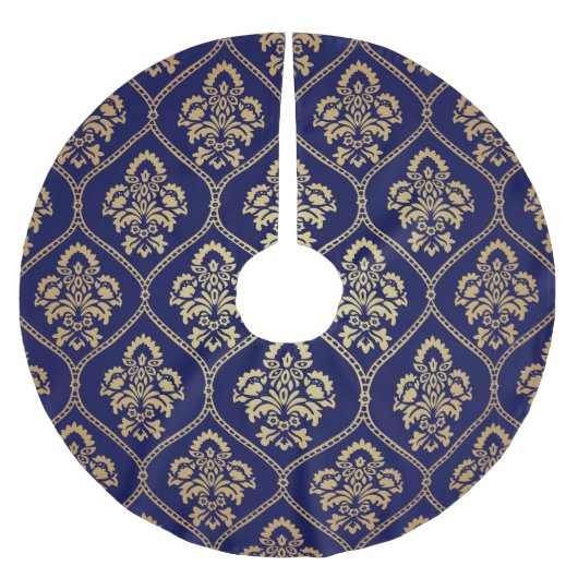 Goud & Blauw: Luxe Damask Kerstboom Rok (Voorkant)
