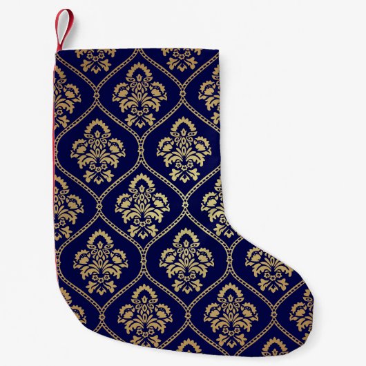 Goud & Blauw: Luxe Damask Kleine Kerstsok (Voorkant)