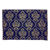 Goud & Blauw: Luxe Damask Kussensloop (Voorkant)