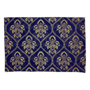 Goud & Blauw: Luxe Damask Kussensloop